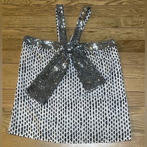 TORY BURCH Sequin Bow Silk Halter Top